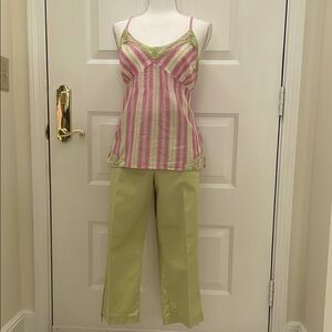 Girl Krazy Striped Pink and Green Women's Cami & Capri Set. 14P